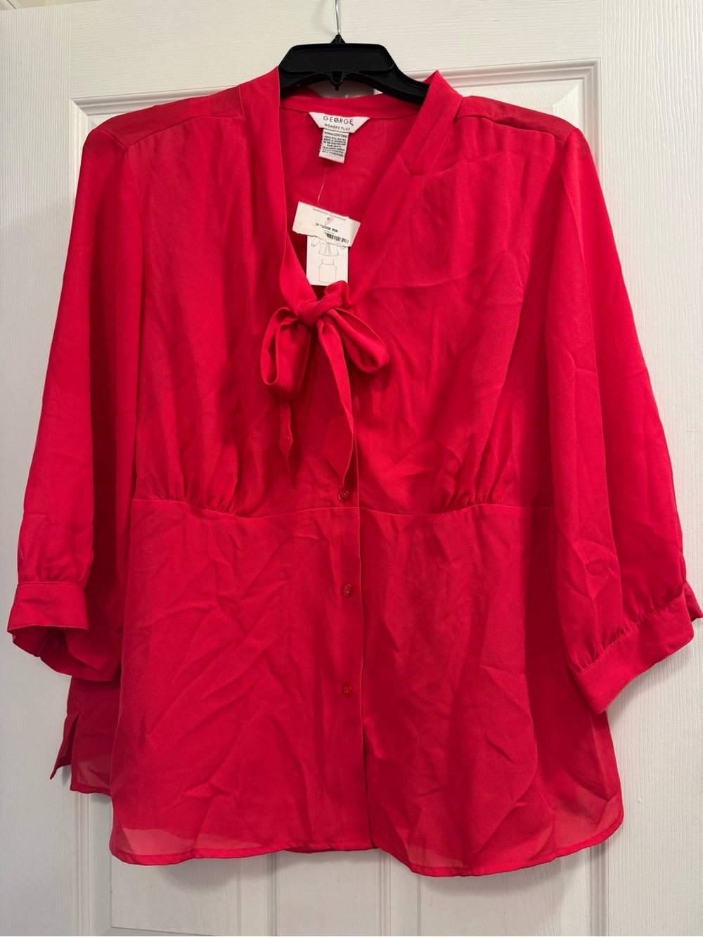 New!! George hot pink  Tie-Neck Blouse - Women's Top